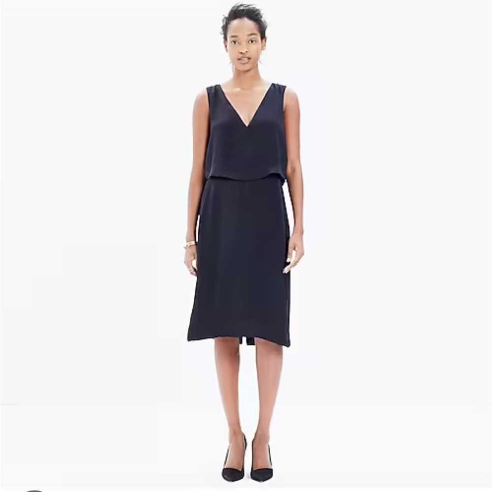 Madewell EUC Luminous Overlay Black Midi Dress Size 10